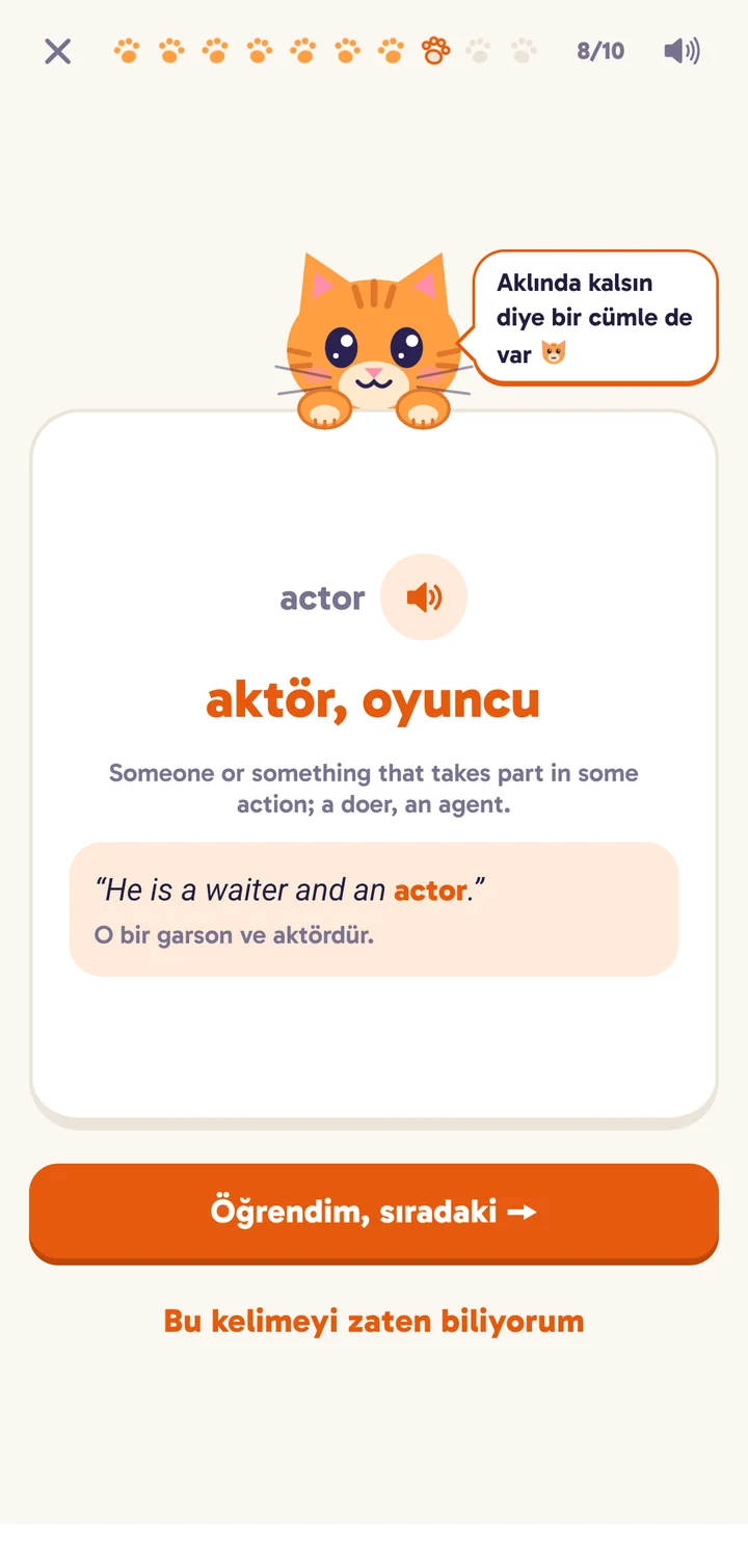 Yeni kelime kartı: actor, aktör